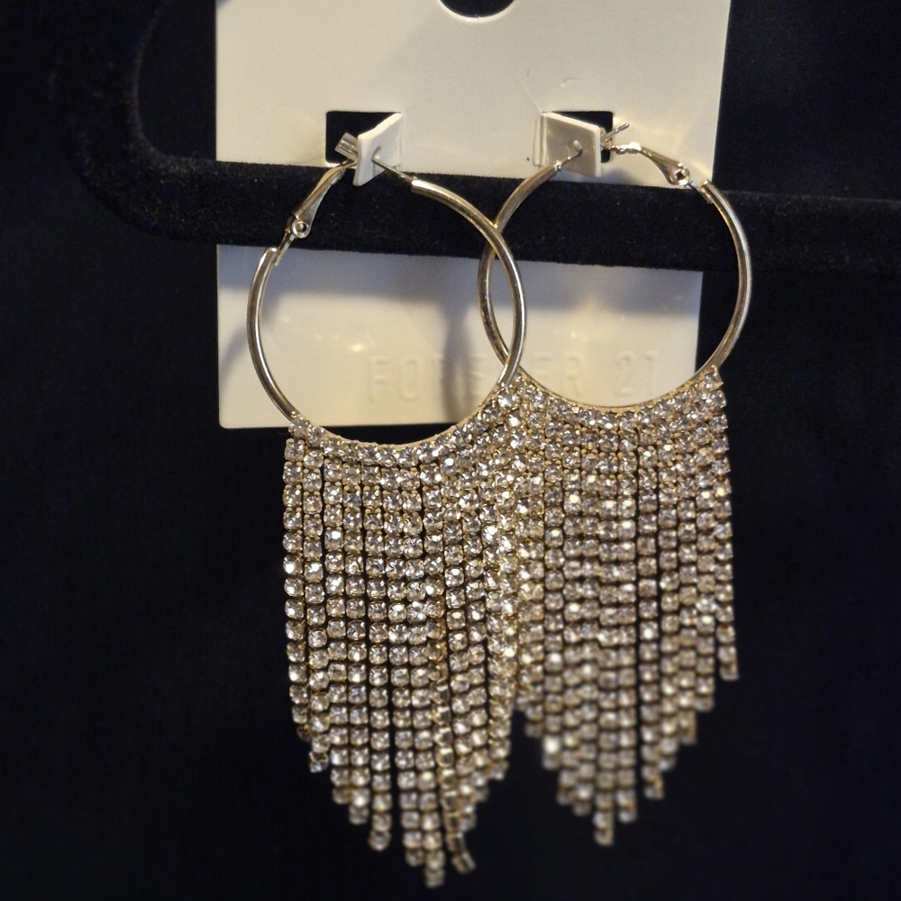 Forever 21 Gold Rhinestone Hoop Earrings